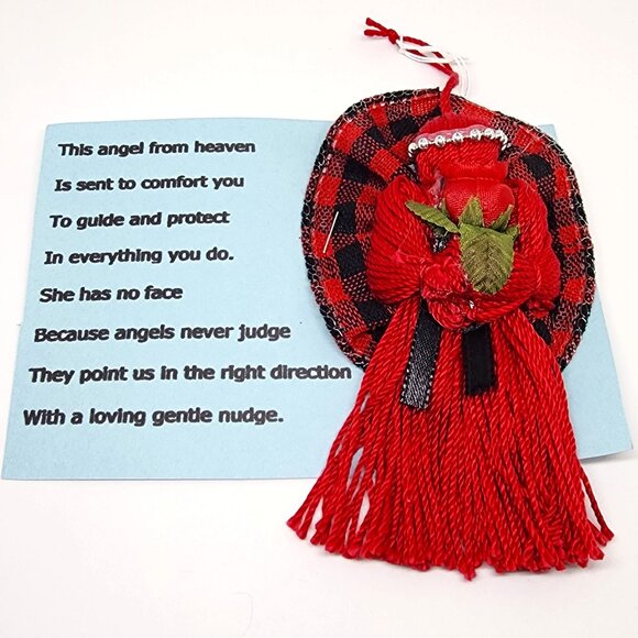 Handmade Red Black Yarn Angel Comfort Love Gift Christmas Holiday Ornament - Picture 1 of 4